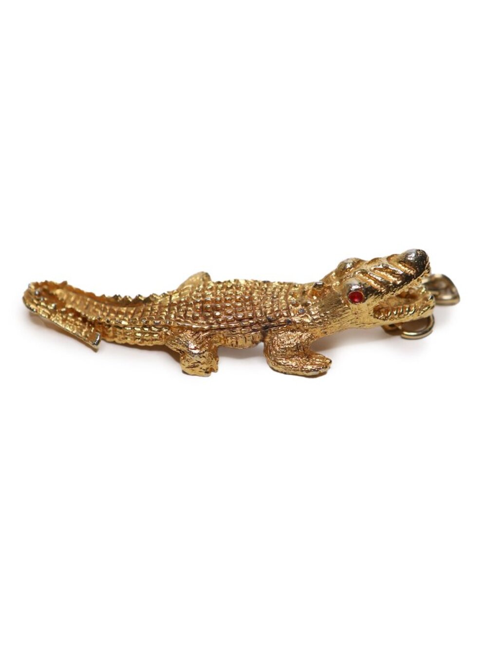 Vintage Gold Tone Alligator Crocodile Pendant Charm Red Rhinestone Eyes Thailand - Picture 1 of 6